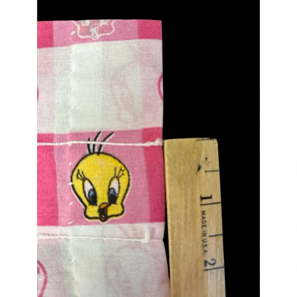 Lot of 2 Vintage 1999 Tweety Bird Valances‎ Looney Tunes Pink Gingham Curtains